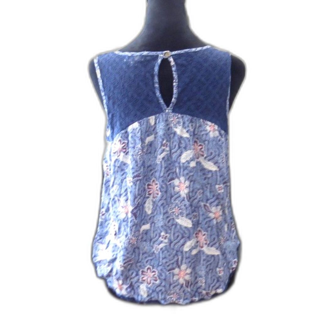 Mason & Belle Women's Tempesta Floral Lace Yoke Tank Boho Blue M EUC - Picture 2 of 5